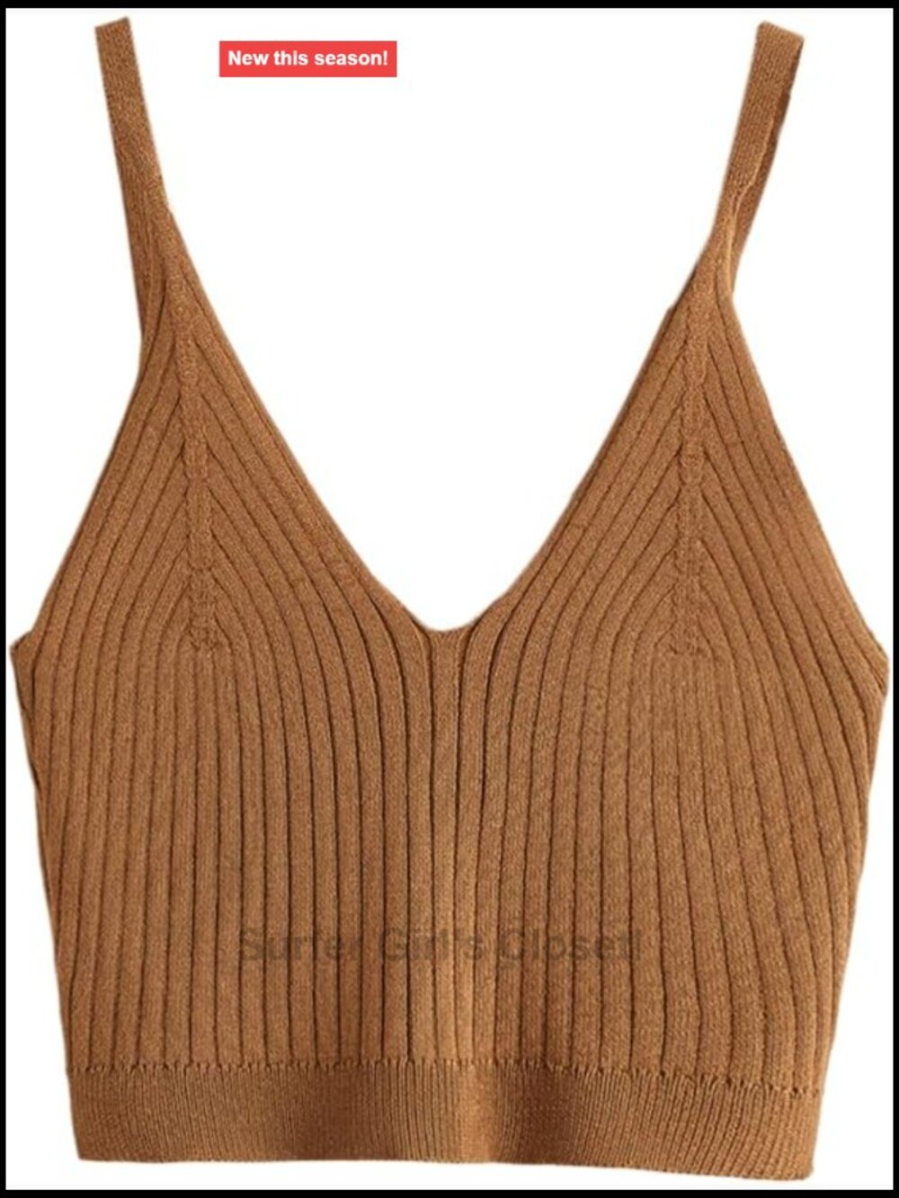 Viscose V-Neck Spaghetti Strap Ribbed Knit Crop Tank Top Sleeveless Casual